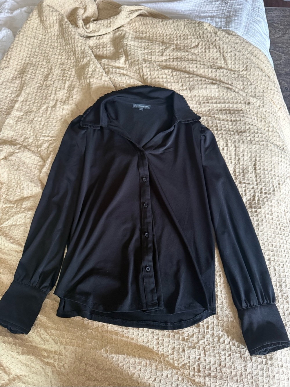 Adrianna Papell Black Satin Button-Down Blouse